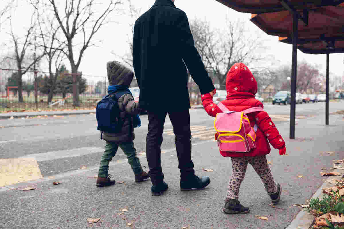 Transportation Family Walking to School
