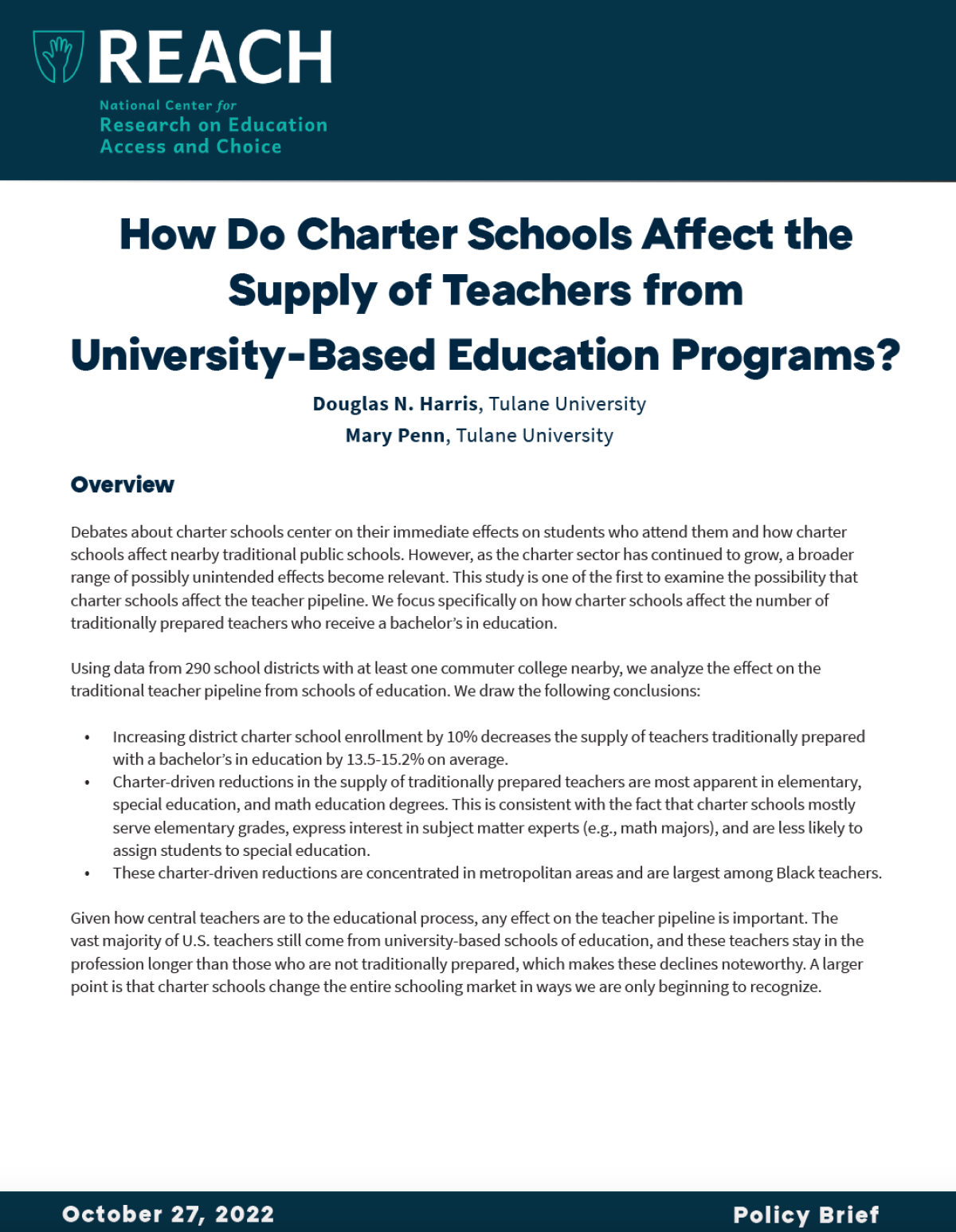 How Do Charter Schools Affect the Supply of Teachers from University