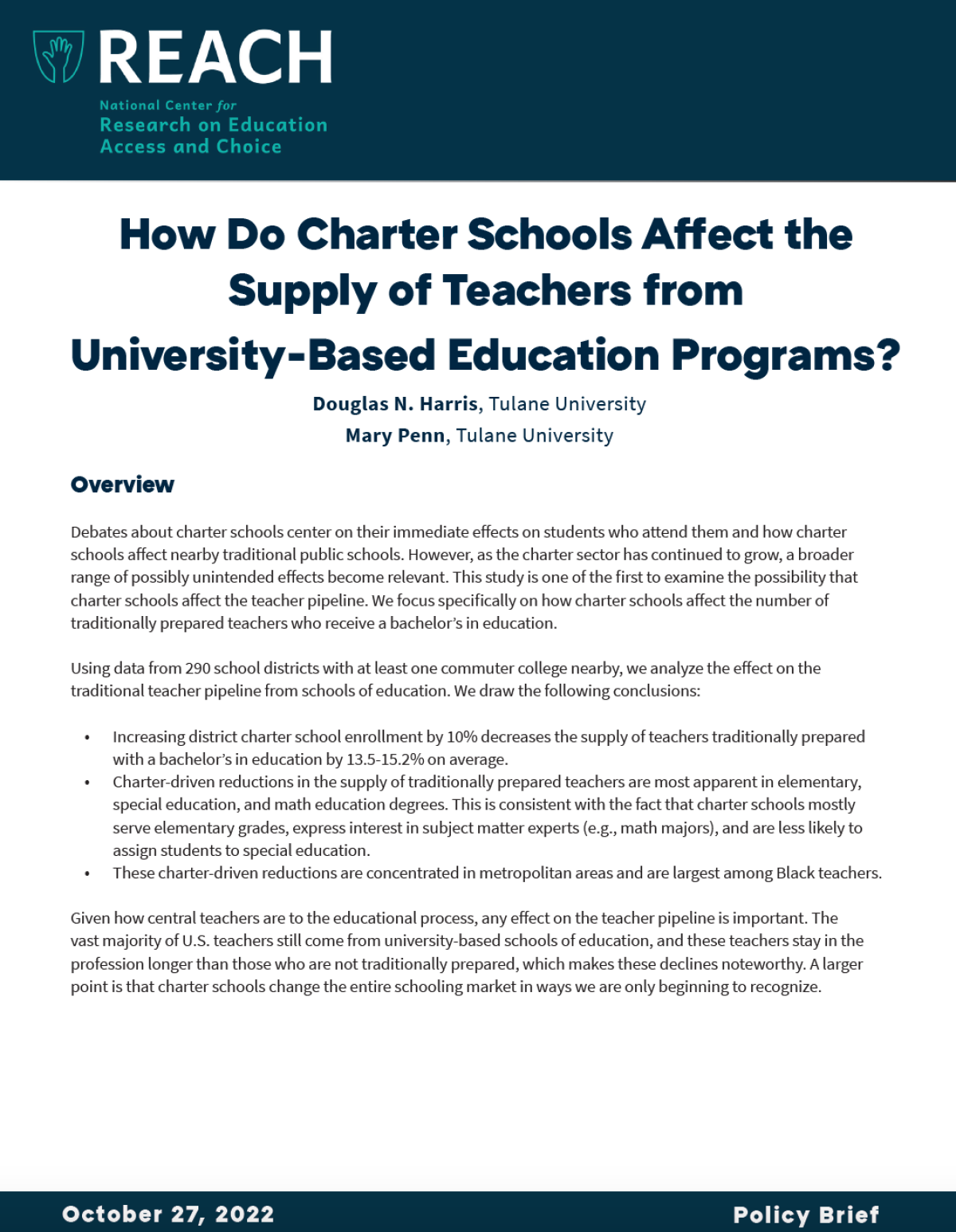 COVER PAGE REACH 5 A Teacher Supply Policy Brief 2022 10 27