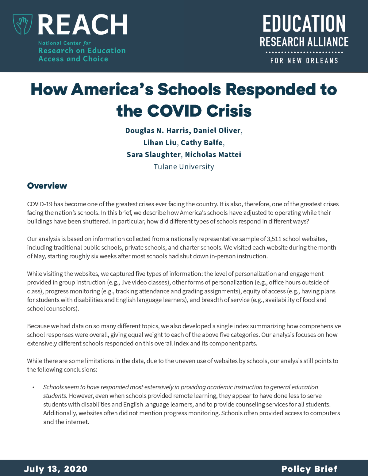 COVID policy brief cover